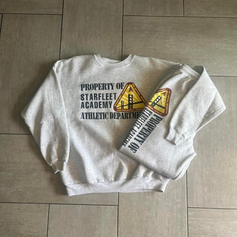 Vintage 1995 Star Trek Starfleet Academy Sweatsuit Set Grey Hanes XL L